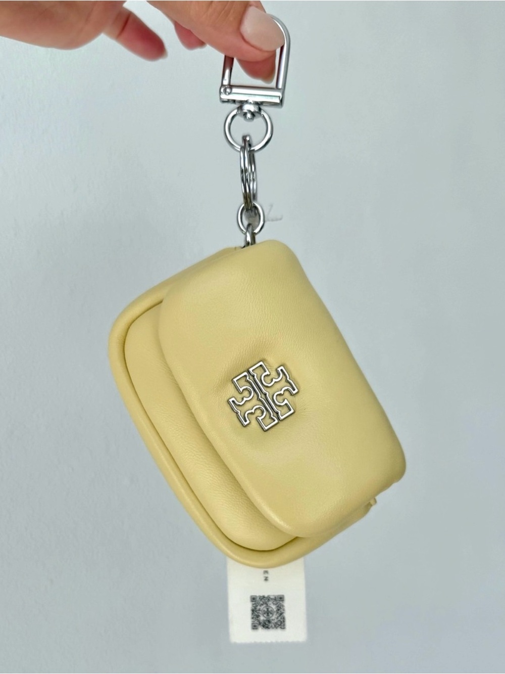 RARE ✨TORY BURCH Britten Puffy Leather Micro Bag Keychain Card Case Pouch Yellow